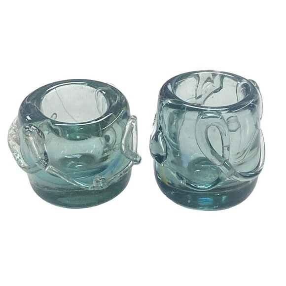 Vintage Handblown Aqua Glass Candlestick Holders - Picture 1 of 5